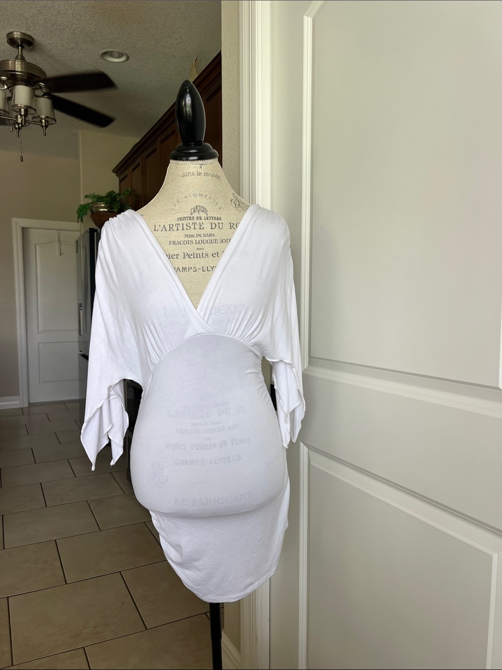 Boston Proper white jersey knit plunging V-neck line shirt dress small